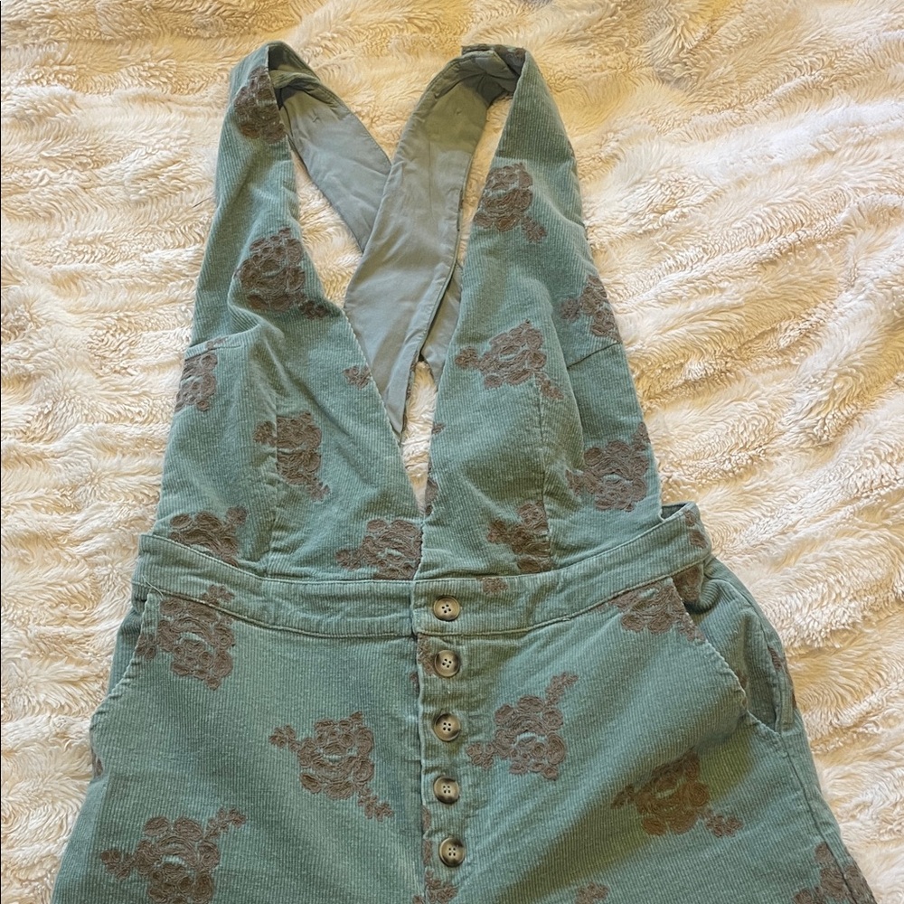 Floral Corduroy Wide Leg Overalls